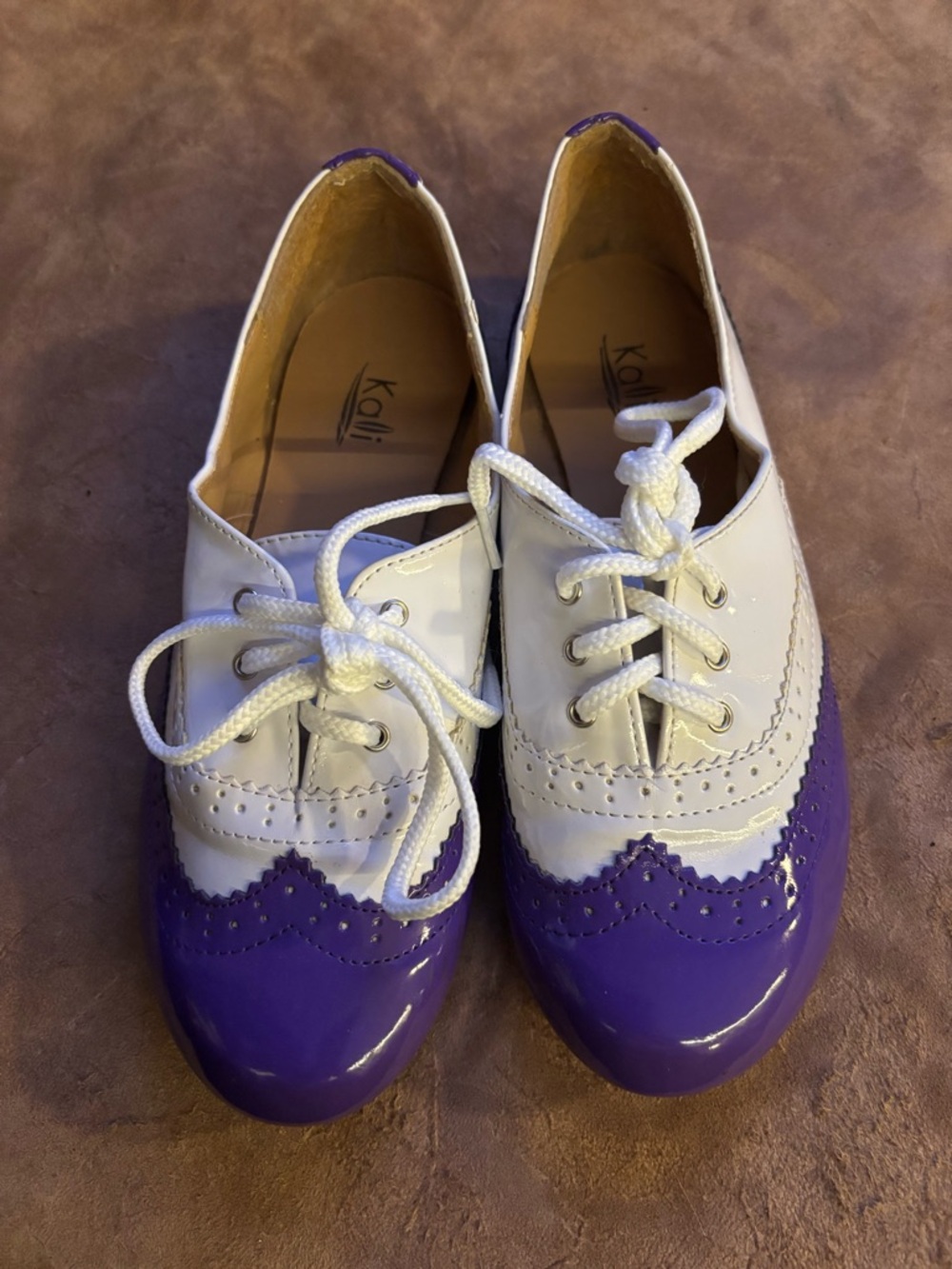 Kalli Two-Tone White and Purple Patent Oxford Flat